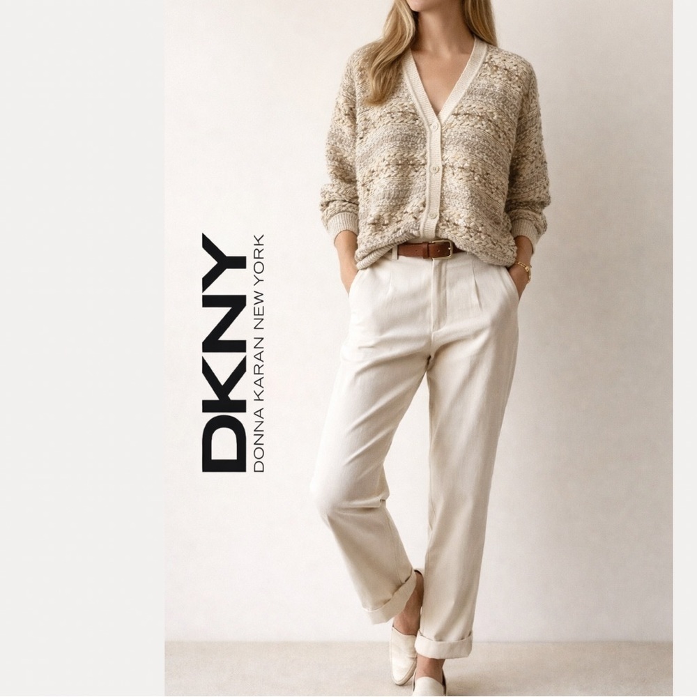Vintage 90s DKNY Donna Karan Textured Metallic Knit Cardigan Silk Blend Medium P
